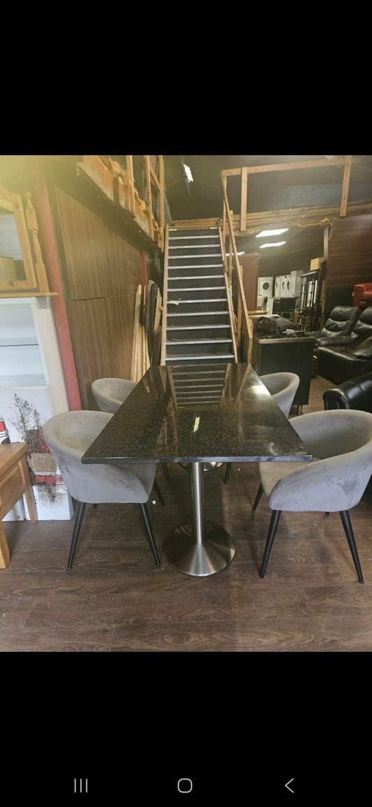 Solid Granite Table with 4 Grey Fabric Chairs