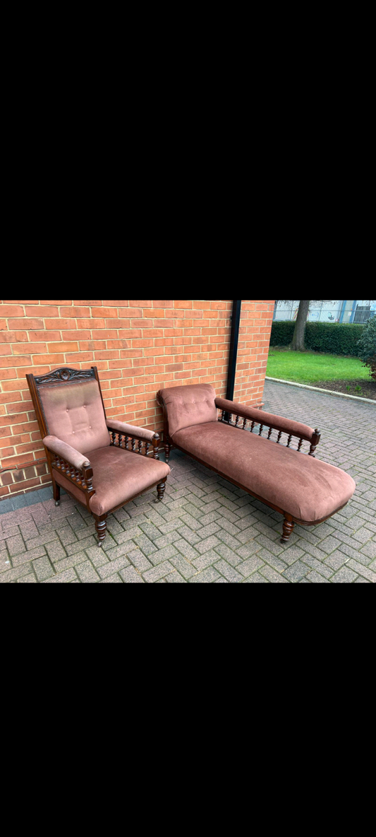 Antique Victorian Chair and Chaise Lounger