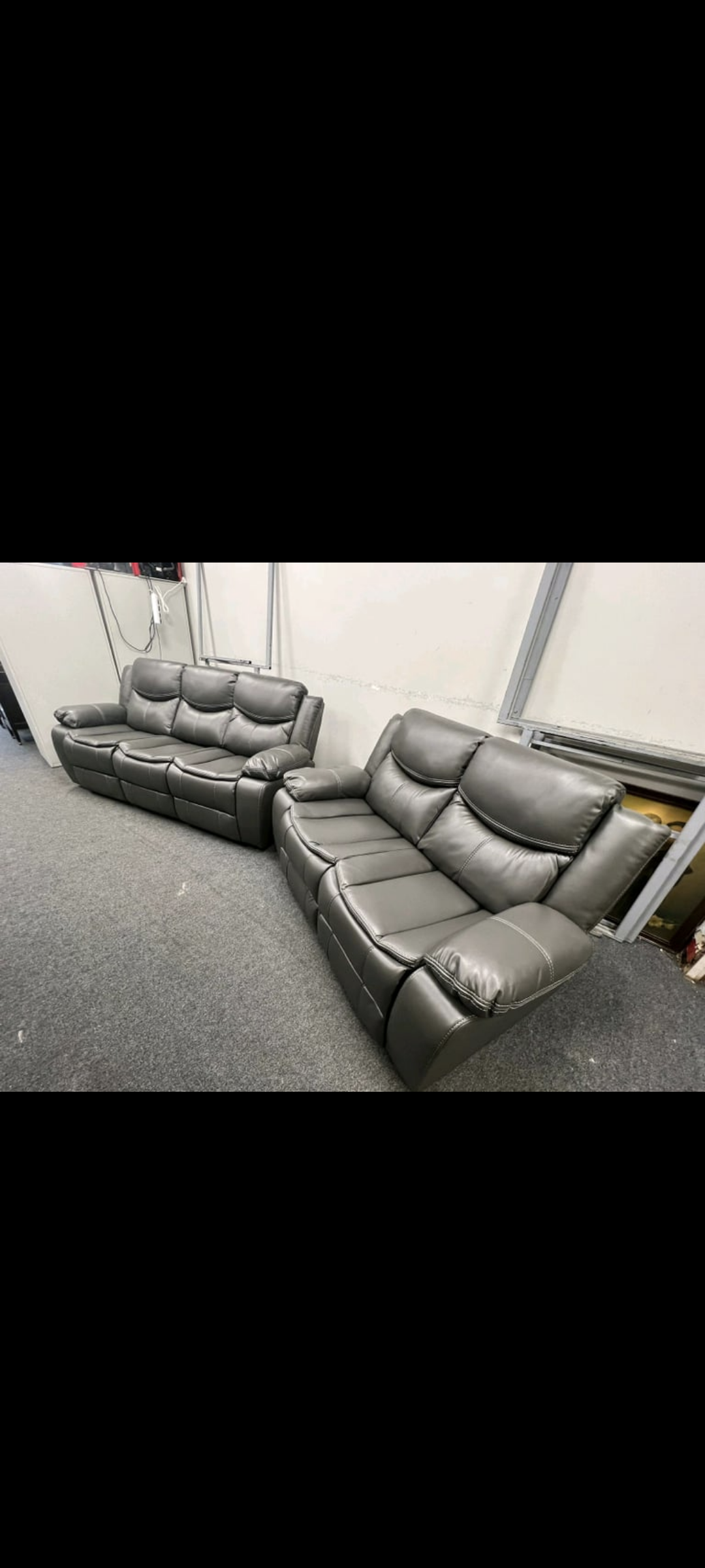 3&2 dark grey leather sofa all recliner