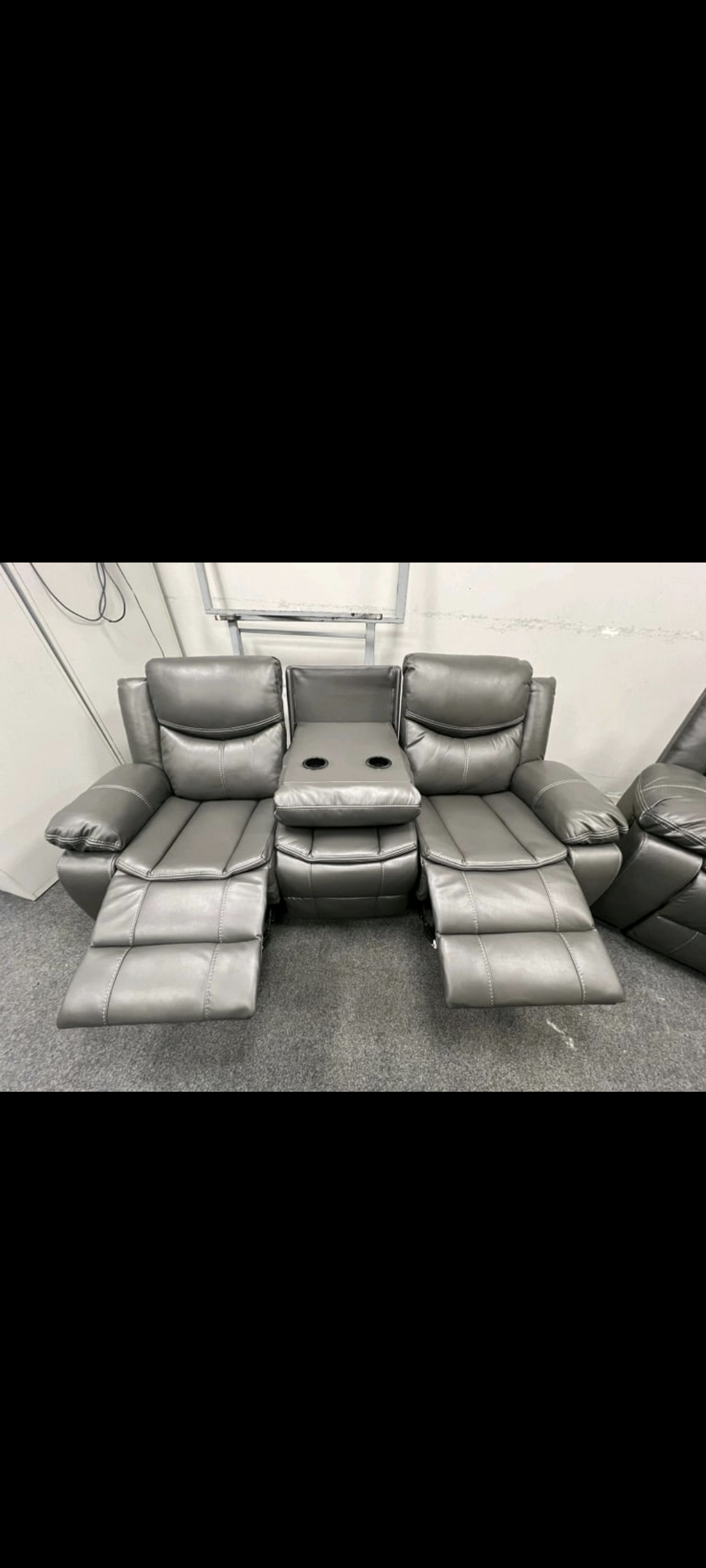 3&2 dark grey leather sofa all recliner