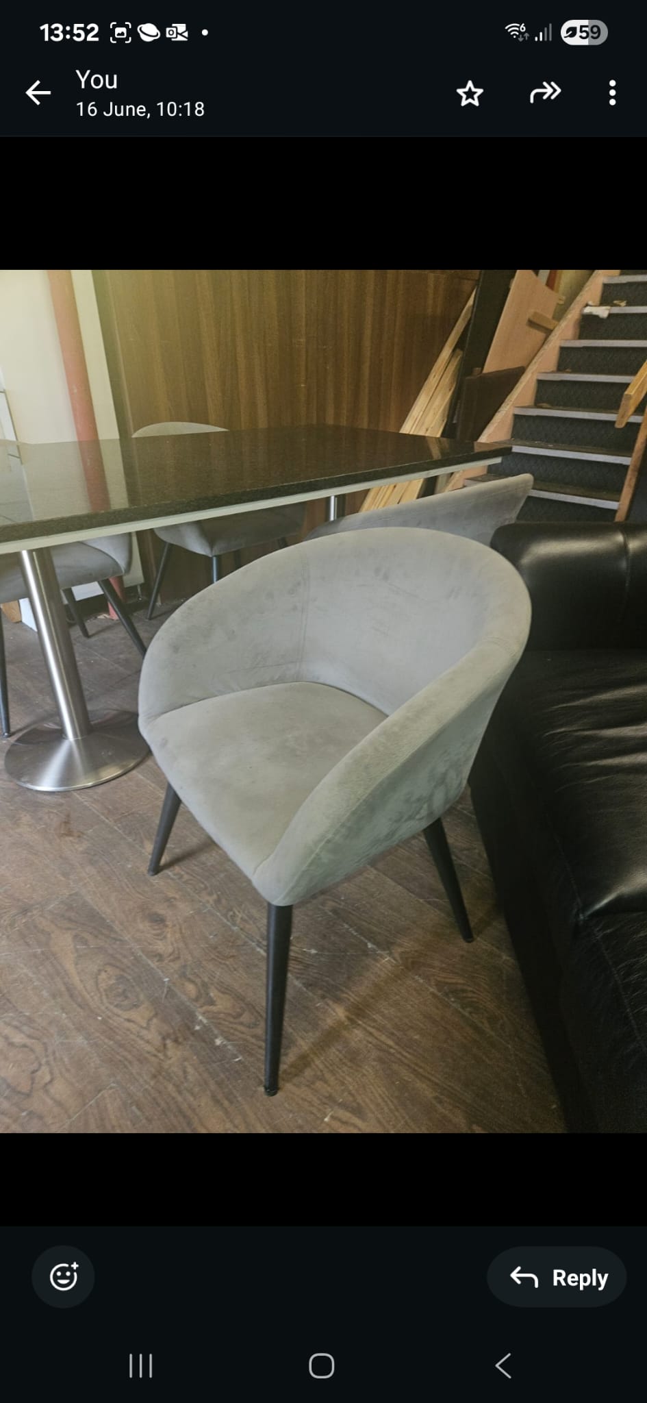 Solid Granite Table with 4 Grey Fabric Chairs