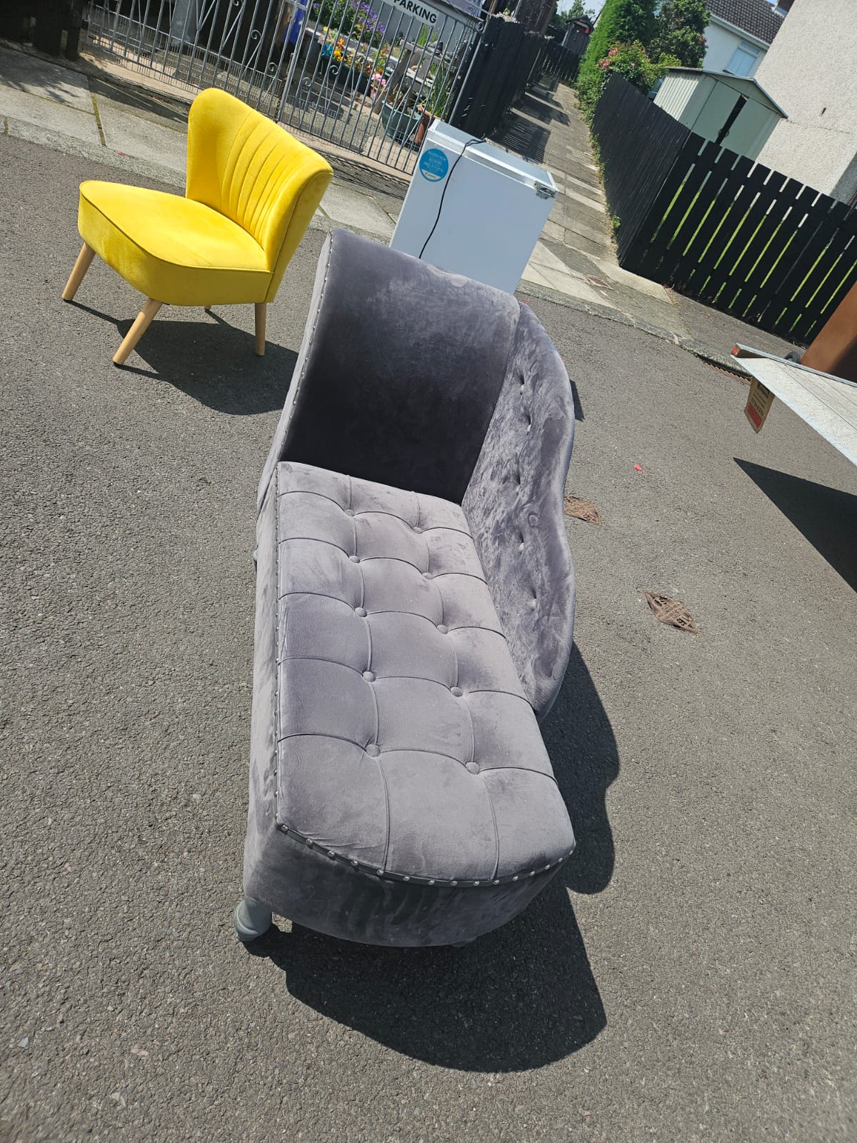 Chaise Lounge Chair in Grey Velvet