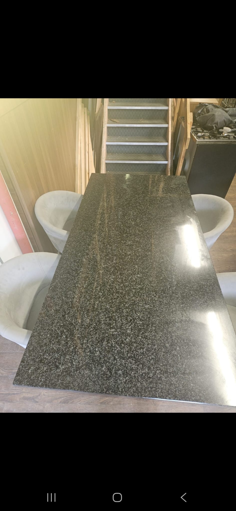 Solid Granite Table with 4 Grey Fabric Chairs