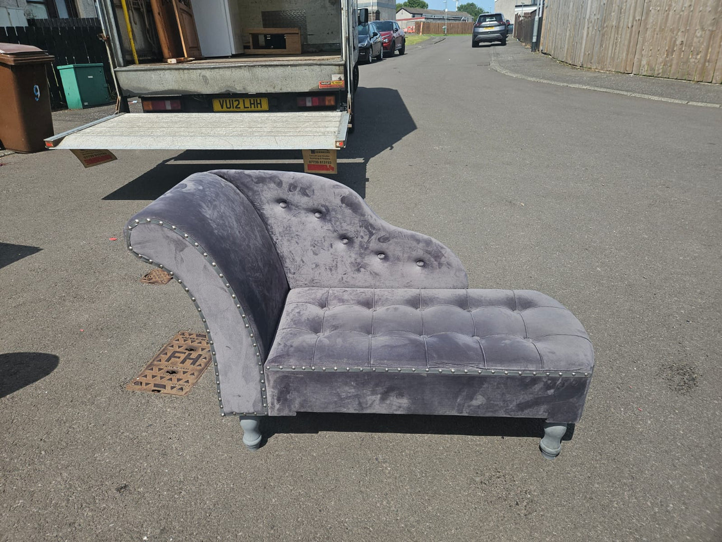 Chaise Lounge Chair in Grey Velvet