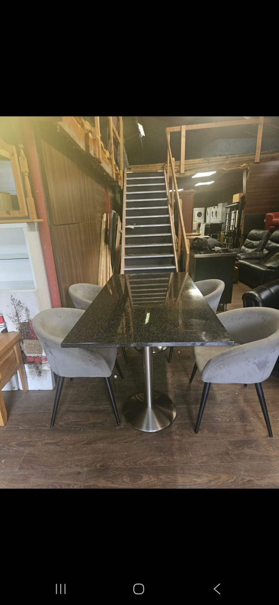 Solid Granite Table with 4 Grey Fabric Chairs