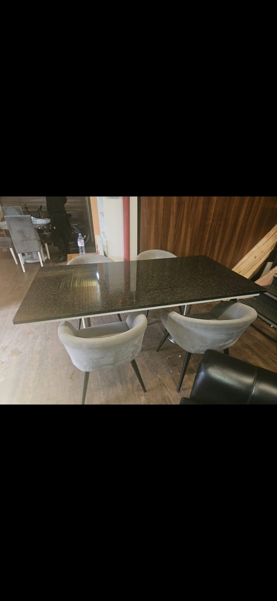 Solid Granite Table with 4 Grey Fabric Chairs